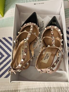 Kaitlyn Pan Blush Pointed-Toe Ankle-Strap Flats with Black Cap